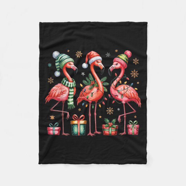 Manta Polar Funny Christmas Flamingos  (Anverso)