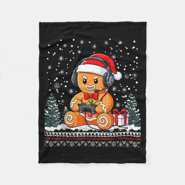 Manta Polar Funny Christmas Gamer Gingerbread Xmas Gaming Men  (Anverso)