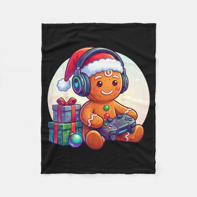 Manta Polar Funny Christmas Gamer Gingerbread Xmas Gaming Men  (Anverso)