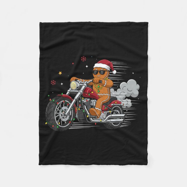 Manta Polar Funny Christmas Gingerbread Man Biker Riding A Mot (Anverso)