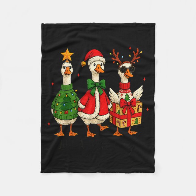 Manta Polar Funny Christmas Goose Jolly Geese Santa Reindeer X (Anverso)