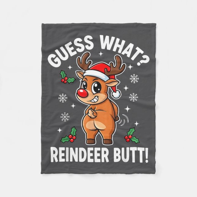 Manta Polar Funny Christmas Guess What Reindeer Butt Santa Hat (Anverso)