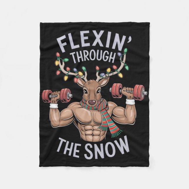 Manta Polar Funny Christmas Gym Workout Reindeer Flexin  (Anverso)