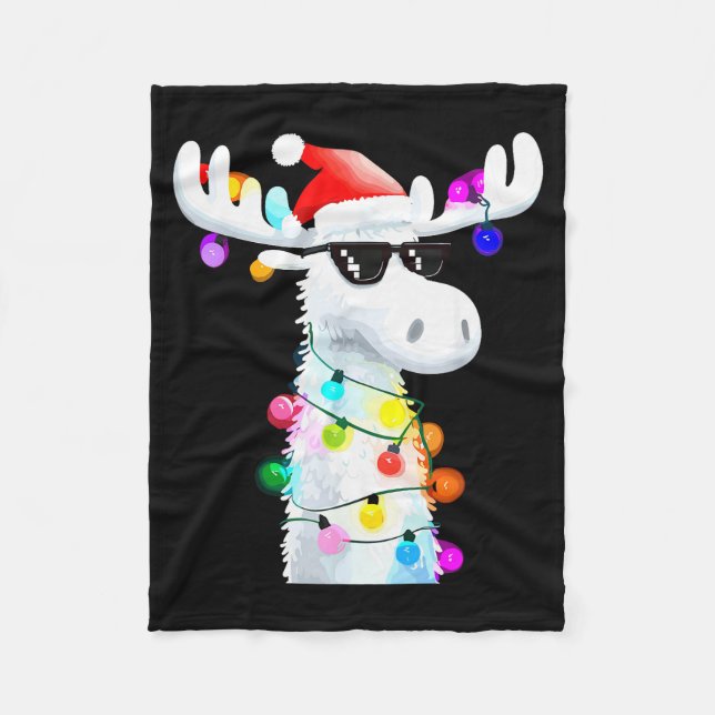 Manta Polar Funny Christmas Moose With Sungles And Holiday Lig (Anverso)