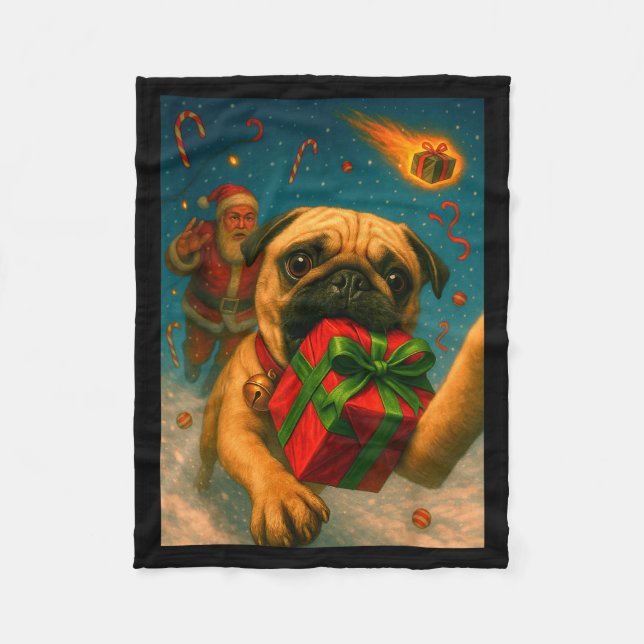 Manta Polar Funny Christmas Pug Shirt - Selfie With Santa Xmas (Anverso)