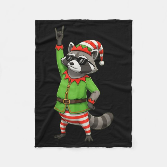 Manta Polar Funny Christmas Raccoon Dressed As Elf With Sungle (Anverso)