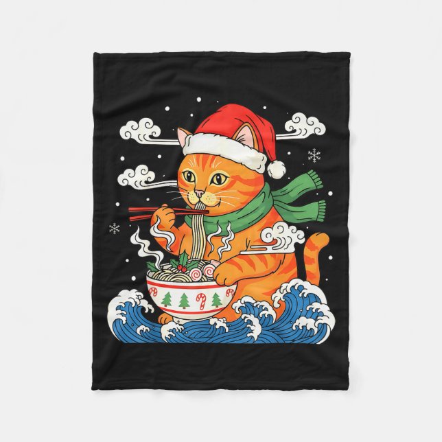 Manta Polar Funny Christmas Ramen Cat Eating Noodles Japanese  (Anverso)