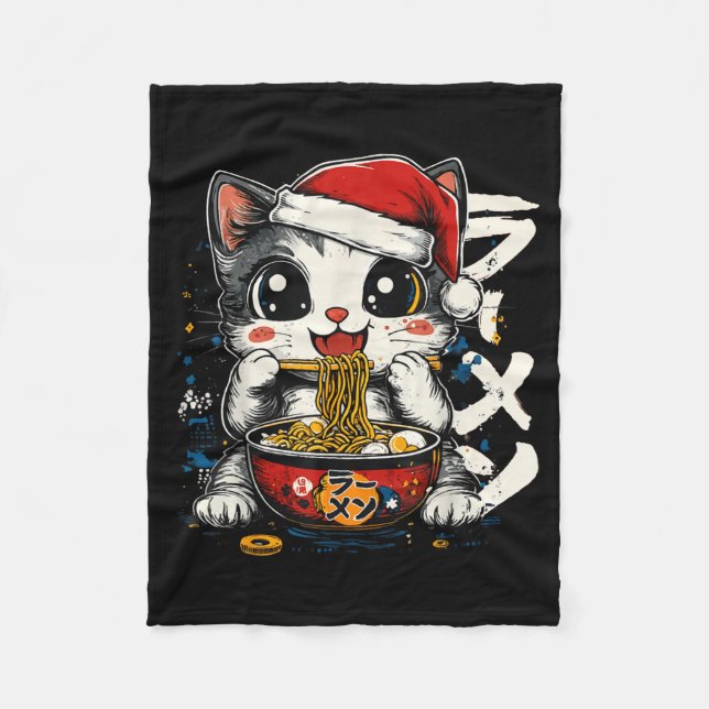 Manta Polar Funny Christmas Santa Cat Ramen Japanese Kawaii An (Anverso)