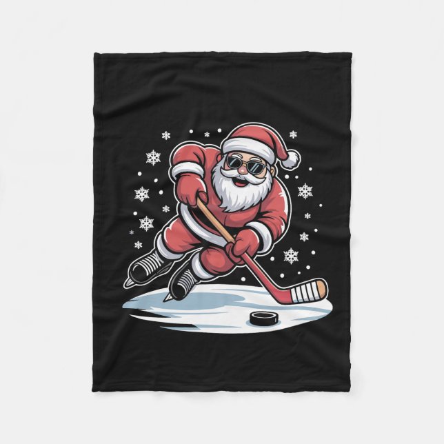 Manta Polar Funny Christmas Santa Playing Ice Hockey Xmas  (Anverso)