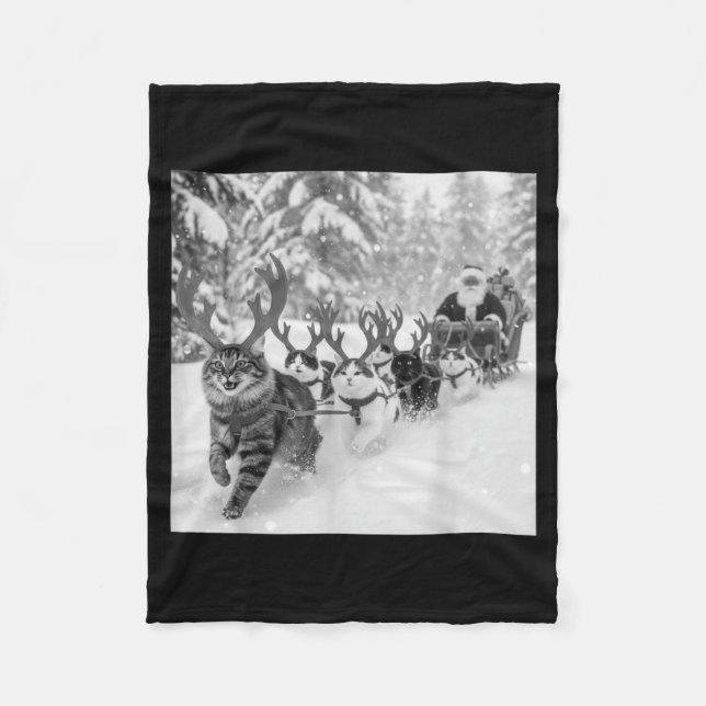 Manta Polar Funny Christmas Santa Sleigh Cats Reindeer Selfie  (Anverso)