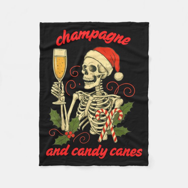Manta Polar Funny Christmas Skeleton Champagne And Candy Canes (Anverso)