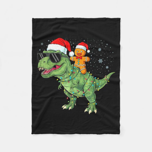 Manta Polar Funny Christmas T Rex Dinosaur Gingerbread Lights  (Anverso)