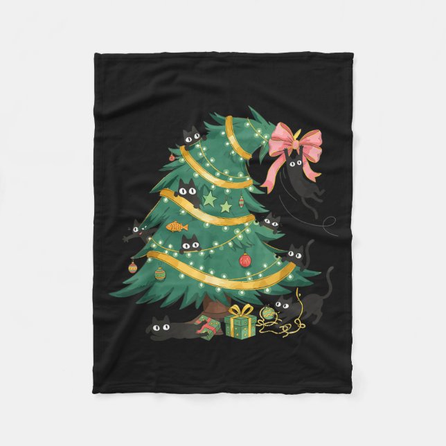 Manta Polar Funny Christmas Tree Cute Black Cat Matching Famil (Anverso)