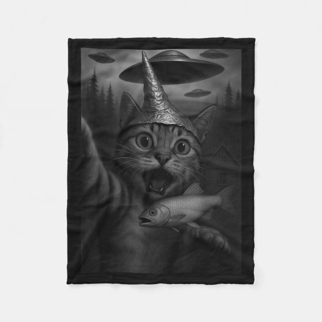 Manta Polar Funny Consracy Cat In Tin Foil Hat Panics At Alien (Anverso)