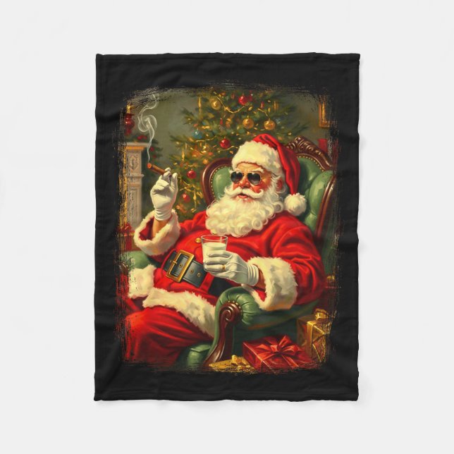 Manta Polar Funny Cool Sungles Cigar And Milk Santa Christmas  (Anverso)