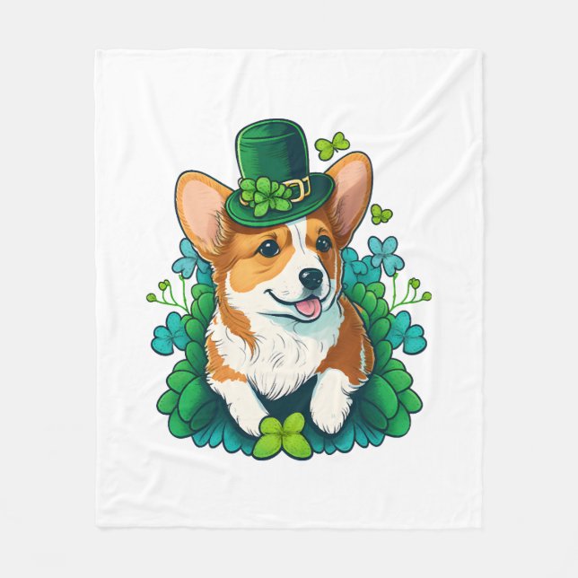 Manta Polar Funny Corgi Lover Shamrock Feliz Día de St Patrick (Anverso)