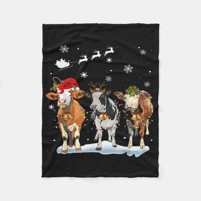 Manta Polar Funny Cow Santa Merry Christmas Xmas Lights Pajama (Anverso)