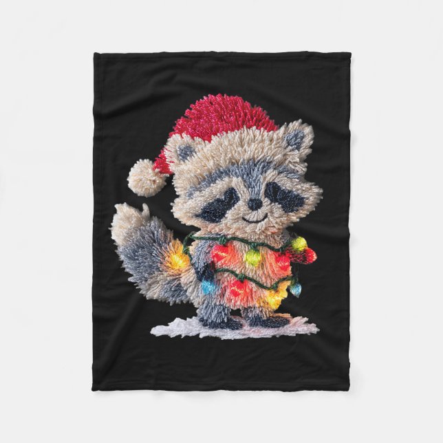 Manta Polar Funny Crochet Christmas Raccoon Xmas Lights Girly  (Anverso)