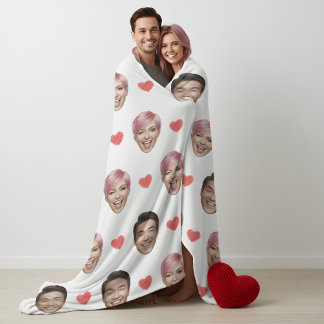Manta Polar Funny Custom Couple Faces Pattern Red Hearts