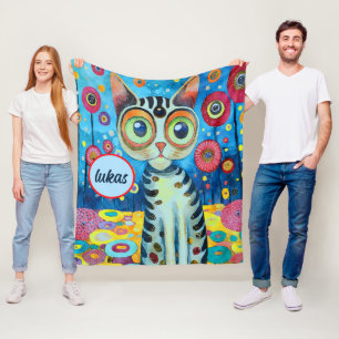 MANTA POLAR FUNNY CUTE CAT COLOR AZUL ART CAT