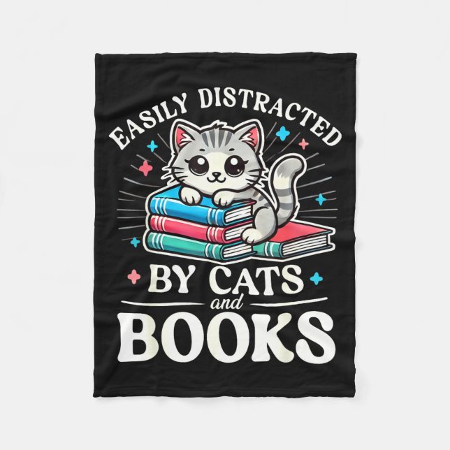 Manta Polar Funny Cute Easily Distracted By Cats And Books  (Anverso)