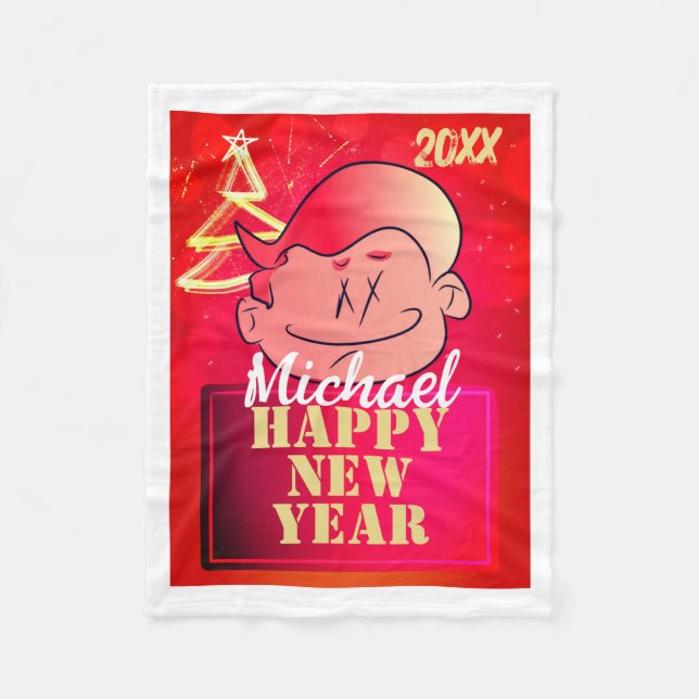 Manta Polar Funny Cute Little Cartoon Boy Happy New Year  (Anverso)