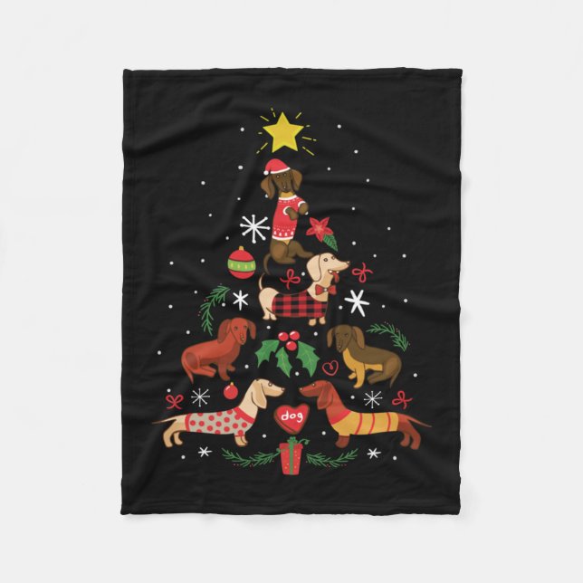 Manta Polar Funny Dachshund Christmas Tree (Anverso)