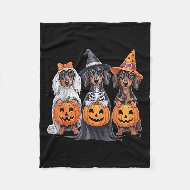 Manta Polar Funny Dachshund Halloween Calabaza Weenie Dog Skel (Anverso)