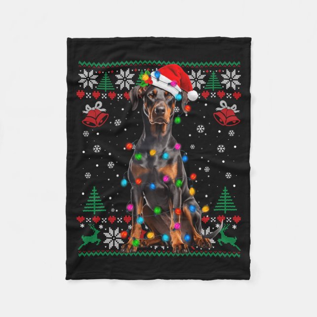 Manta Polar Funny Doberman Christmas Santa Hat Dog Ugly Sweate (Anverso)