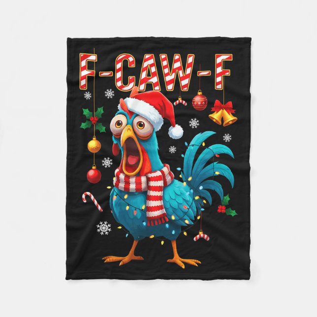 Manta Polar Funny F-caw-f Christmas Chicken Xmas Lights Santa  (Anverso)