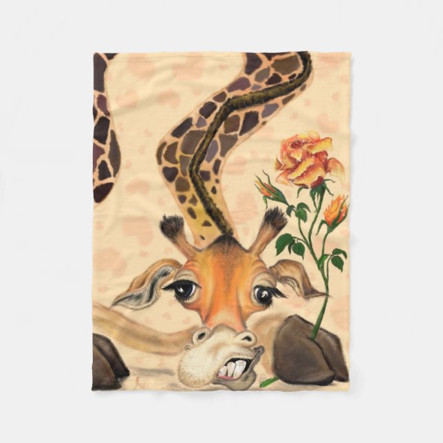 Manta Polar Funny Fleece Blanket Gentleman Giraffe con Rosa (Anverso)