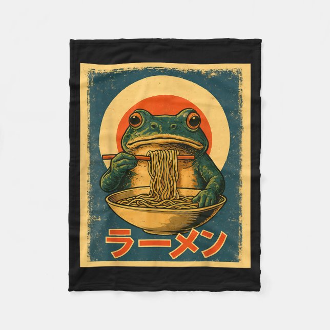 Manta Polar Funny Frog Ramen Kawaii Retro Japanese Rising Sun  (Anverso)