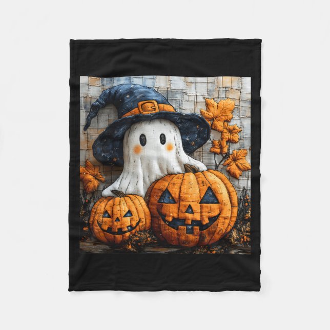Manta Polar Funny Ghost Pumpkin Cute Halloween Patchwork Art  (Anverso)