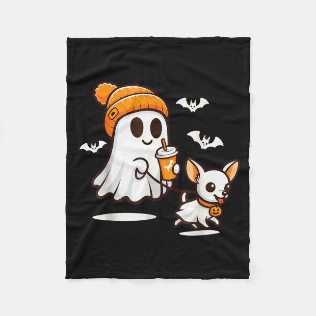 Manta Polar Funny Ghost Walking Chihuahua Dog Halloween Women  (Anverso)