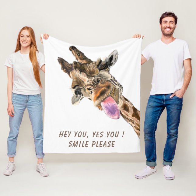 Manta Polar Funny Giraffe Fleece Blanket - Texto Personalizado (In situ)