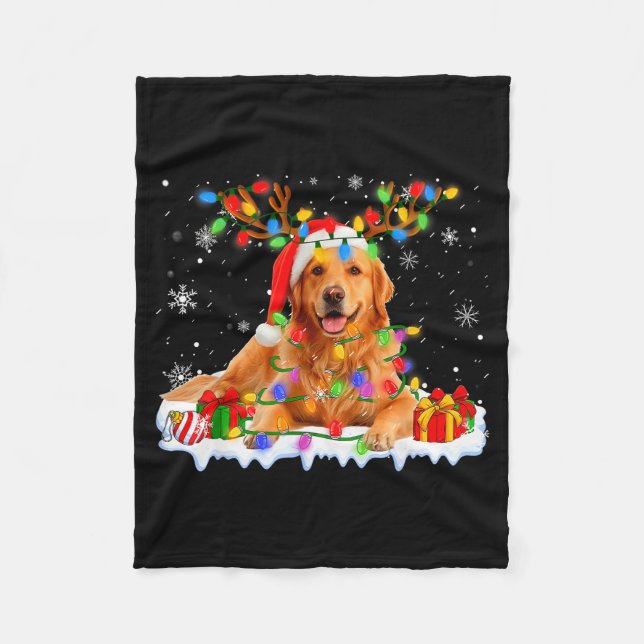 Manta Polar Funny Golden Retriever Christmas Santa Hat Reindee (Anverso)