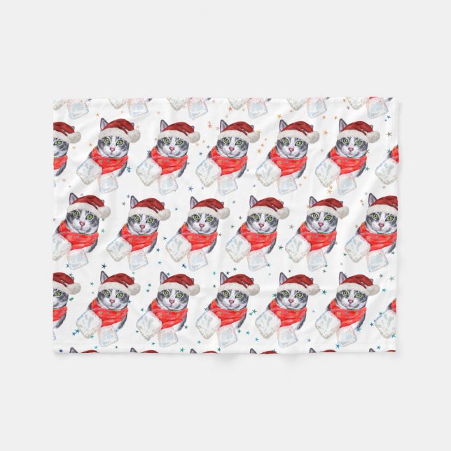 Manta Polar Funny Gray and White Tabby Cat Christmas (Frente (Horizontal))