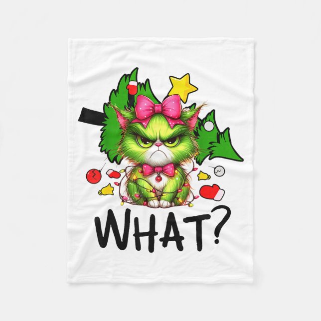 Manta Polar Funny Green Cat Christmas Tree Merry Xmas Humor Ca (Anverso)