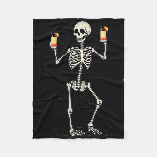 Manta Polar Funny Halloween Skeleton Bebiendo Tequila Sunrise (Anverso)