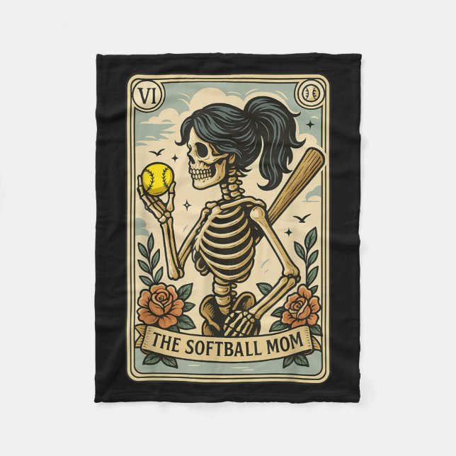 Manta Polar Funny Halloween Softball Mama Skeleton Tarot C (Anverso)