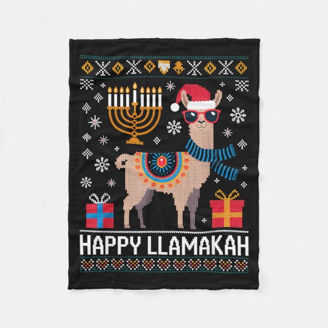 Manta Polar Funny Happy Llamakah Llama With Menorah  (Anverso)