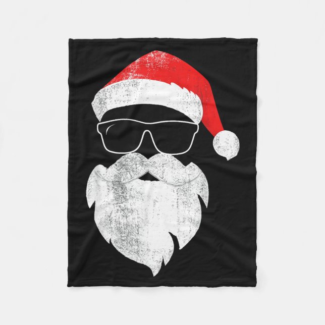 Manta Polar Funny Hipster Santa Face With Hat Beard &amp; Gles (Anverso)