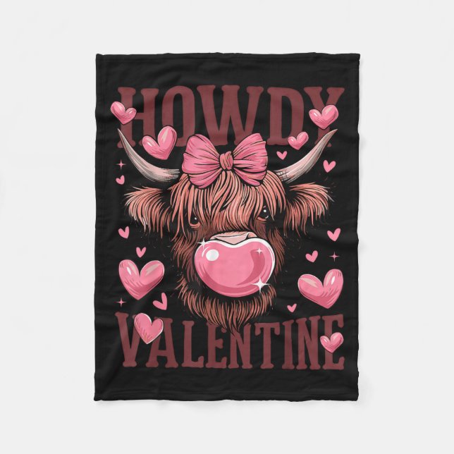 Manta Polar Funny Howdy Valentine Highland Cow Valentine’s Day (Anverso)