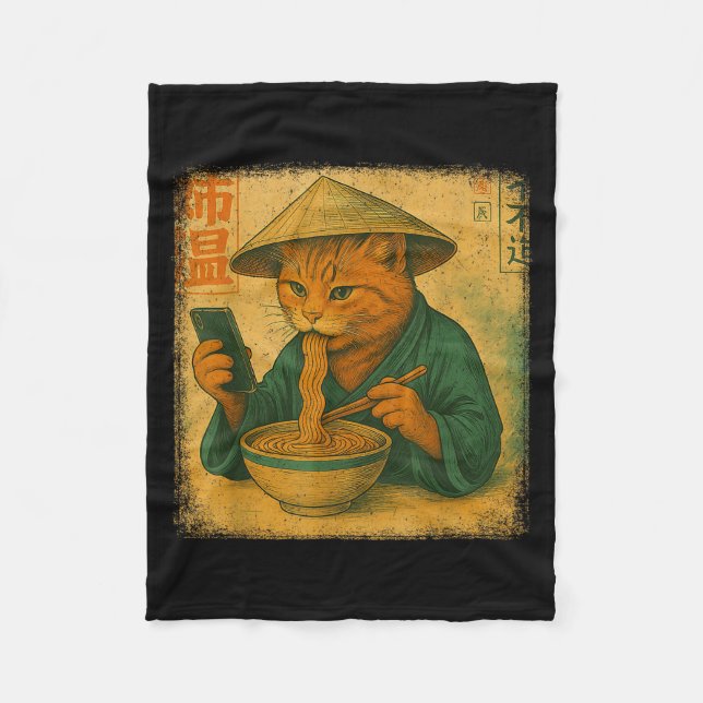 Manta Polar Funny Japanese Cat Eat Ramen And Scroll Phone Anim (Anverso)