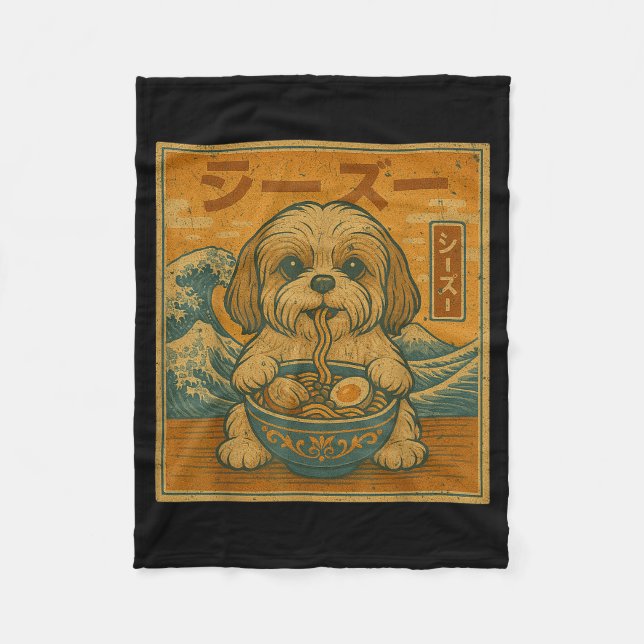 Manta Polar Funny Kawaii Ramen Japanese Noodles Shih Tzu Eatin (Anverso)