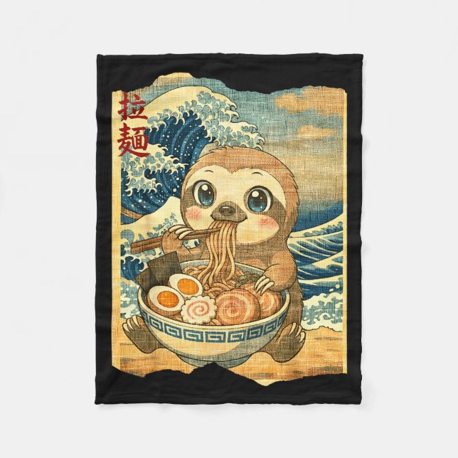 Manta Polar Funny Kawaii Sloth Ramen Noodle Bowl Japanese Wave (Anverso)