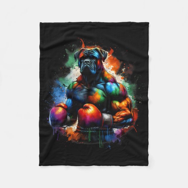 Manta Polar Funny Kickboxing Or Boxing Boxer Dog Paint Splash  (Anverso)