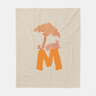 Manta Polar Funny Linen Look Red Cat Umbrella Monograma