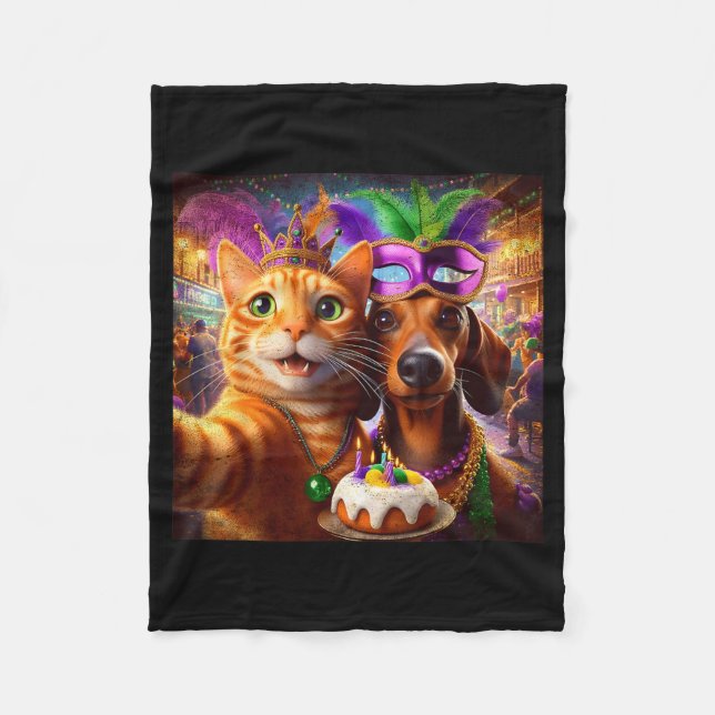 Manta Polar Funny Mardi Gras Cat Dachshund Selfie Squad  (Anverso)