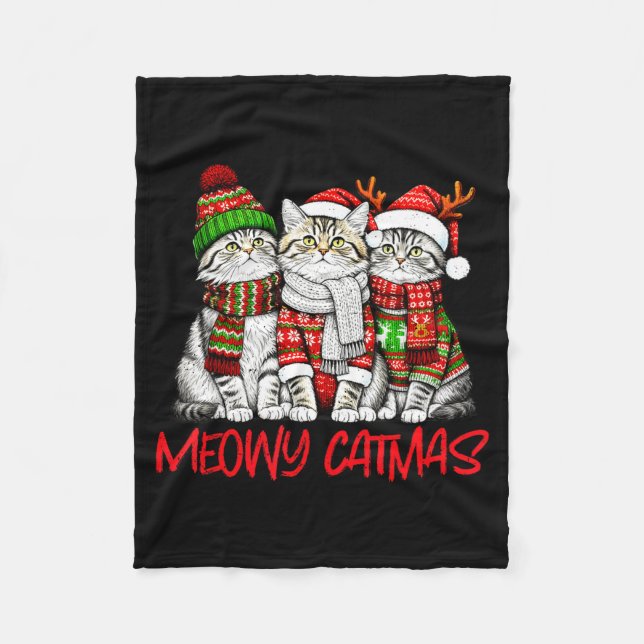Manta Polar Funny Meowy Catmas Christmas Cats Ugly Sweater Gra (Anverso)